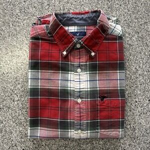 American Eagle Shirt Mens M Long Sleeve Plaid Check Button Down Cotton Red Green